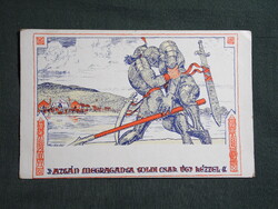 Képeslap,Fáy Aladár tanár grafika,rajz,Arany János,Toldi,XI. ének,1930-