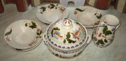 BOZSIK Patterned Handcrafted Ceramic Dinnerware Set Soup Bowl / Cooking Pot, 6 Deep Plates, Jug