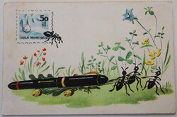 Képeslap,  Takarékosság, színes rajzos, Grafika Samu Józsefné