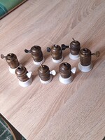 Régi porcelán betétes réz foglalat kapcsolóval 8 db