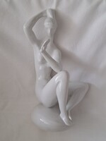Hibátlan, pajzspecsétes Zsolnay Török János art deco fésülködő női akt porcelán figura