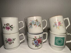 Retro porcelán bögrék,üveg pohár csomag(9db)