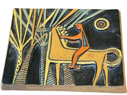 Pál Ferenc art-deco faliképe 28x33cm lovas falidísz -jelzett retro iparművész