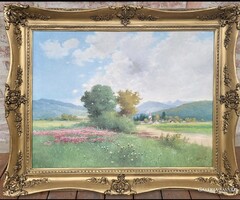 Zorkóczy Gyula virágos mező olajfestmény 123x97cm
