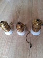 Régi porcelán betétes réz foglalat kapcsolóval 3 db