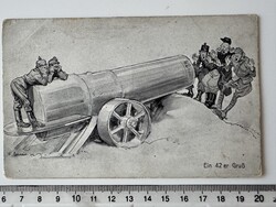 -AX799- I. világháborús Kövér Berta ágyú óriáságyú tüzérségi katonai karikatúra képeslap RITKA