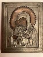 Antique, silver-clad  icon, 19th century ( 1867 ) .