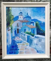 Santorini utcái c. Kortárs olajfestmény [Papp Tünde]