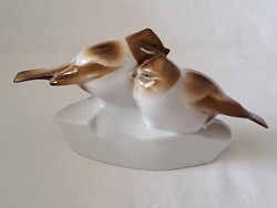 Szép festésű, Zsolnay cinke / cinege páros porcelán figura, Sinkó András terve