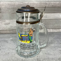 Funny Inscribed Glass Beer Mug with Lid