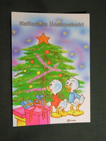 Képeslap,Walt Disney,rajzfilm,mesefigura,Donald kacsa,ünnepi,karácsony, 1990-