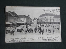 Képeslap,Horvátország,Zágráb,Jelačić bán tér,szobor,piac tér,villamos látkép,részlet ,1900-
