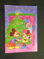 Képeslap,Walt Disney,rajzfilm,mesefigura,Minni és Miki egér,télapó,ünnepi,karácsony, 1990-