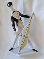Ritka festésű, hibátlan! Zsolnay Török János art deco csellós porcelán figura