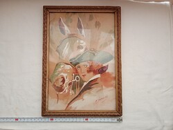 Kép 23x32cm kalapos vörös hajú nő lóval 1927