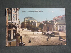Képeslap,Horvátország,Fiume,Rijeka,Nemzeti színház,piaccsarnok,városi látkép,részlet,1914-