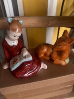 Bodrogkeresztúri kerámia figura pár – Olvasó kislány & pihenő őzike