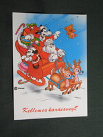 Képeslap,Walt Disney,rajzfilm,mesefigura,Pluto,Miki egér,télapó,ünnepi,karácsony, 1990-