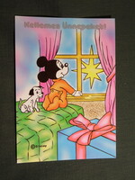 Képeslap,Walt Disney,rajzfilm,mesefigura,Miki egér,ünnepi,karácsony, 1990-