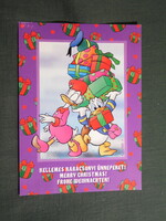 Képeslap,Walt Disney,rajzfilm,mesefigura,Miki egér,Donald kacsa,ünnepi,karácsony, 2000-