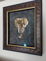 Goldberg Manufactory - Mosaic Elephant, handmade from watch parts, framed