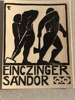 Ex libris Einzinger Sándor Esztergom ritkaság fametszet Farkas Dezső Einczinger Ferenc