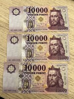 3 db sorszámkövető 10 000 Ft-os bankjegy – UNC