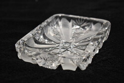 Névjegykártya tartó tálka , ólomkristály , csiszolt , savmaratott felület , 13x9x2cm , 0,8cm vastag