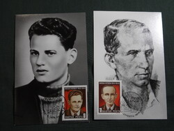 Képeslap,CM,bélyeg,alkalmi bélyegzés,2 db,kommunista mártír sor, Pataki I. , Kreutz R. ,1974-
