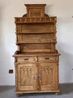 Antique Carved Pine Buffet Cabinet, Tálas, Tálaló, Folk German, Waxed
