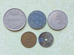 Románia 5 db Különböző Érme 5 Bani 2 5 100 Lej Lei 1906-1957