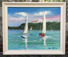 Kékszalag Tihanynál c. Balaton olajfestmény [Papp Tünde]