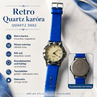 Retro Quartz 9882 Watch with Roman Numerals, Blue Strap – Untested