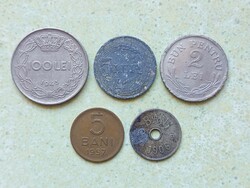 Románia 5 db Különböző Érme 5 Bani 2 5 100 Lej Lei 1906-1957