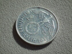 Németország, horogkeresztes ezüst birodalmi 2 Márka (Reichsmark), 1937 G