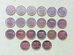 Hollandia 21 db Különböző Érme 25 Cents 1950-2000