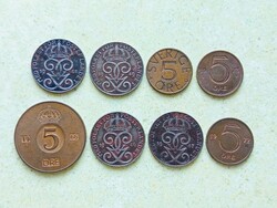 Svédország 8 db Különböző Érme 2 5 Öre 1946-1977