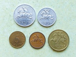Litvánia Észtország 5 db Különböző Érme 1 2 5 10 20 Senti Centu 1991 1997