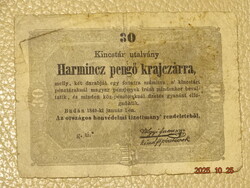 30 PENGŐ KRAJCZÁRRA KINCSTÁRI UTALVÁNY 1849 - BŐL !!