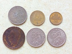Görögország 6 db Különböző Érme 10 50 Lepta 1 10 Drachma 1878-1990