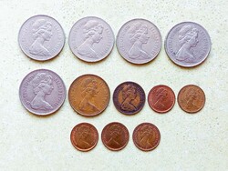 Anglia 12 db Különböző Érme 1/2 1 Penny 2 10 Pence 1971-1980