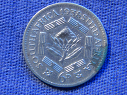 Dél-Afrika 6 Pence 1938 0.800-as ezüst 2.83 g.