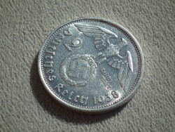 Németország, horogkeresztes ezüst birodalmi 2 Márka (Reichsmark), 1938 B