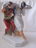 Hibátlan Herendi mulatozók / mulató pár porcelán figura, Lux Elek terve