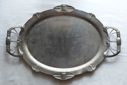 Antik szecessziós ezüstözött tálca 1,2 kg 51,5×34,5 cm XX. sz. eleje, szép állapot, Budán