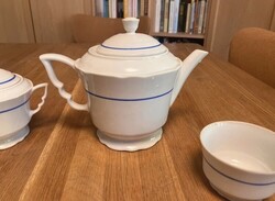 Régi Zsolnay manófüles kék csíkos porcelán tea- és kávéskészlet – 25 darab