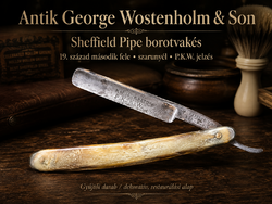 George Wostenholm Sheffield Pipe Razor antik borotvakés – szarunyél, P.K.W., 19. század