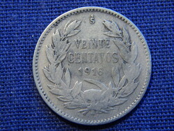 Chile 20 Centavos 1916 0.450-es ezüst 3 g