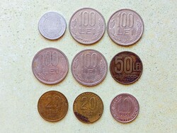 Románia 9 db Különböző Érme 10 20 50 100 1000 Lej Lei 1991-2001