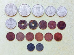 Magyarország 19 db Különböző Érme 2 10 20 Fillér 1 2 Pengő 1926-1944